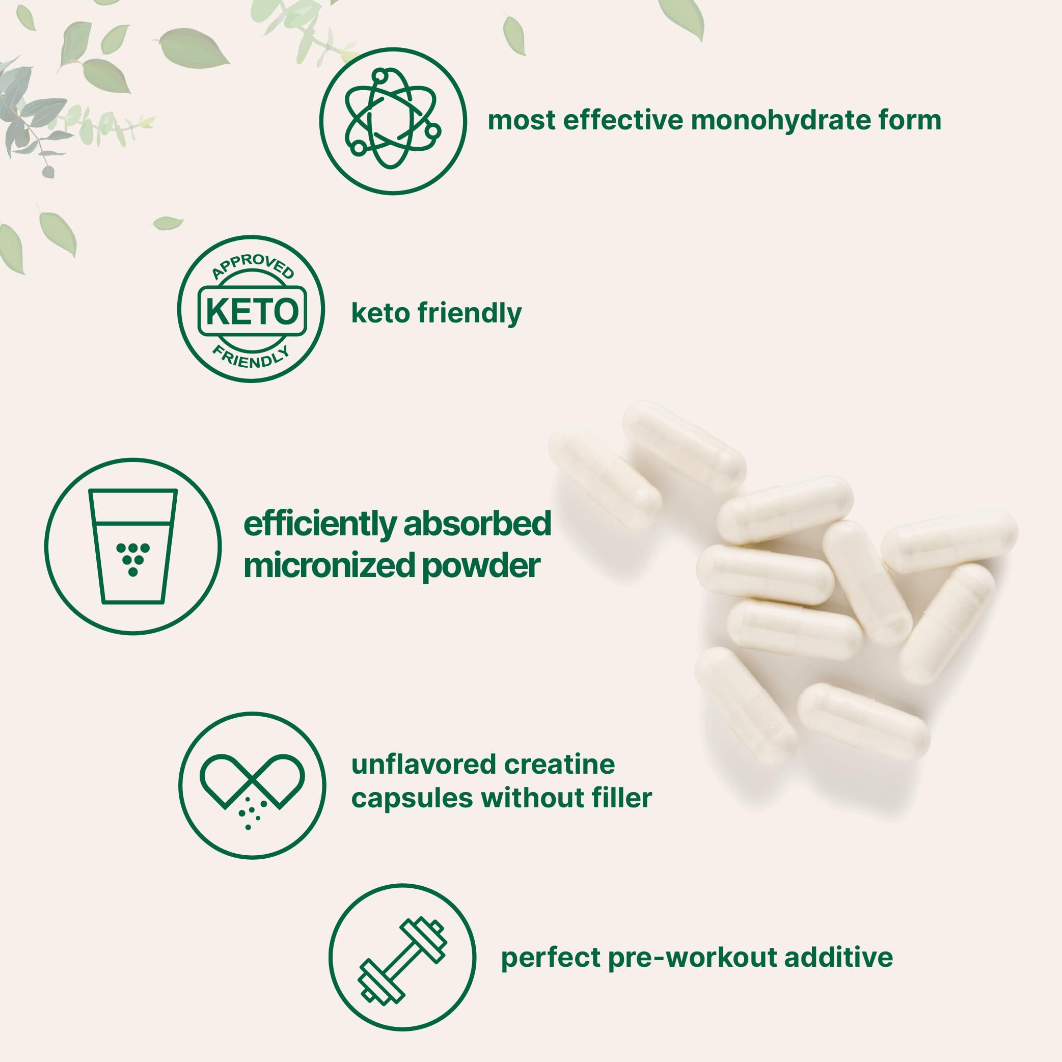 Label detail of Micro Ingredients creatine monohydrate highlighting keto-friendly, vegan features