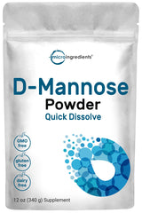 Micro Ingredients D Mannose powder bottle showing pure vegan formula for urinary health