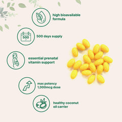 Daily 1000 mcg folic acid softgel by Micro Ingredients for prenatal nutrition