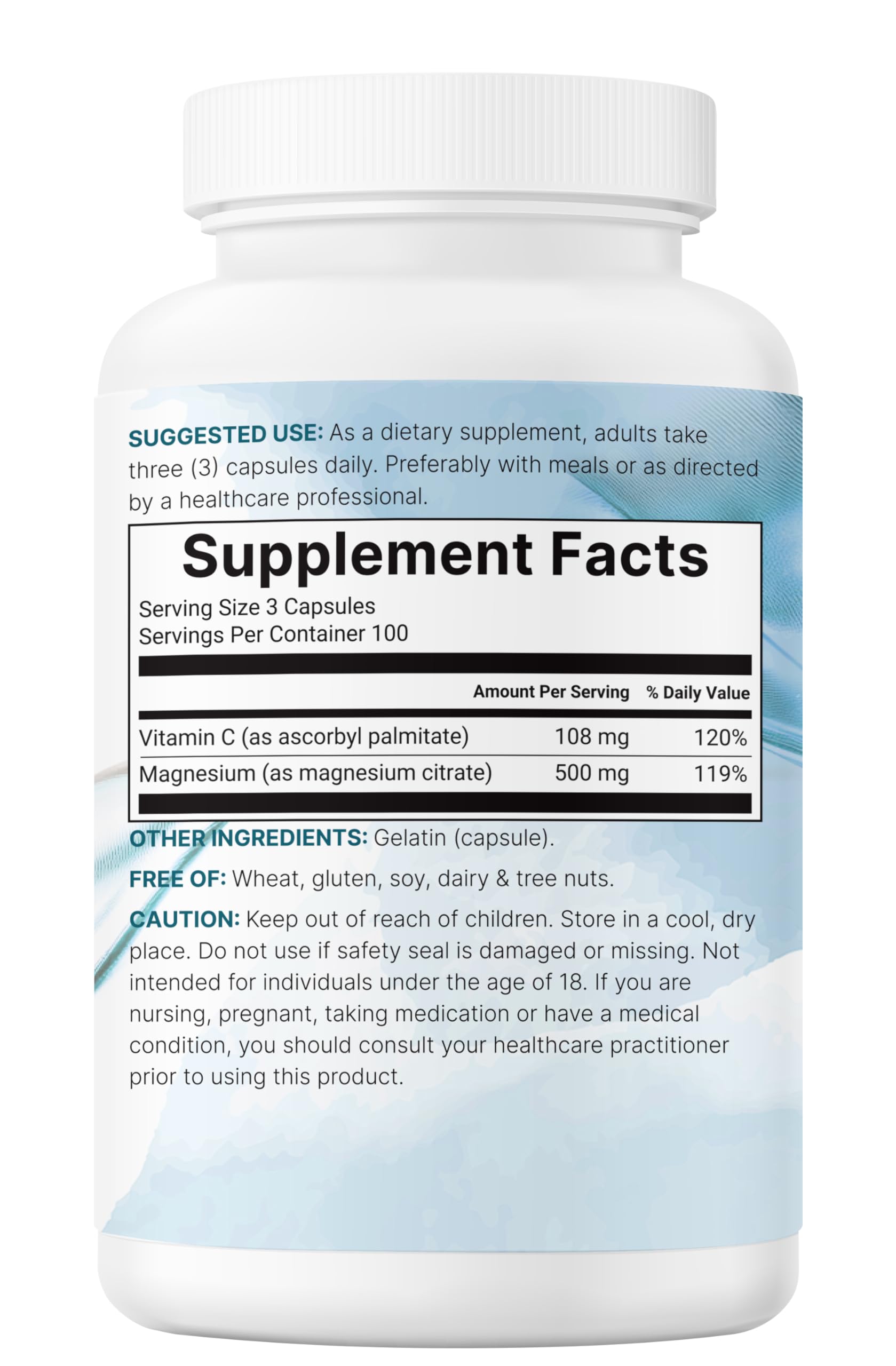 Serving suggestion of three capsules per day for Micro Ingredients magnesium citrate.