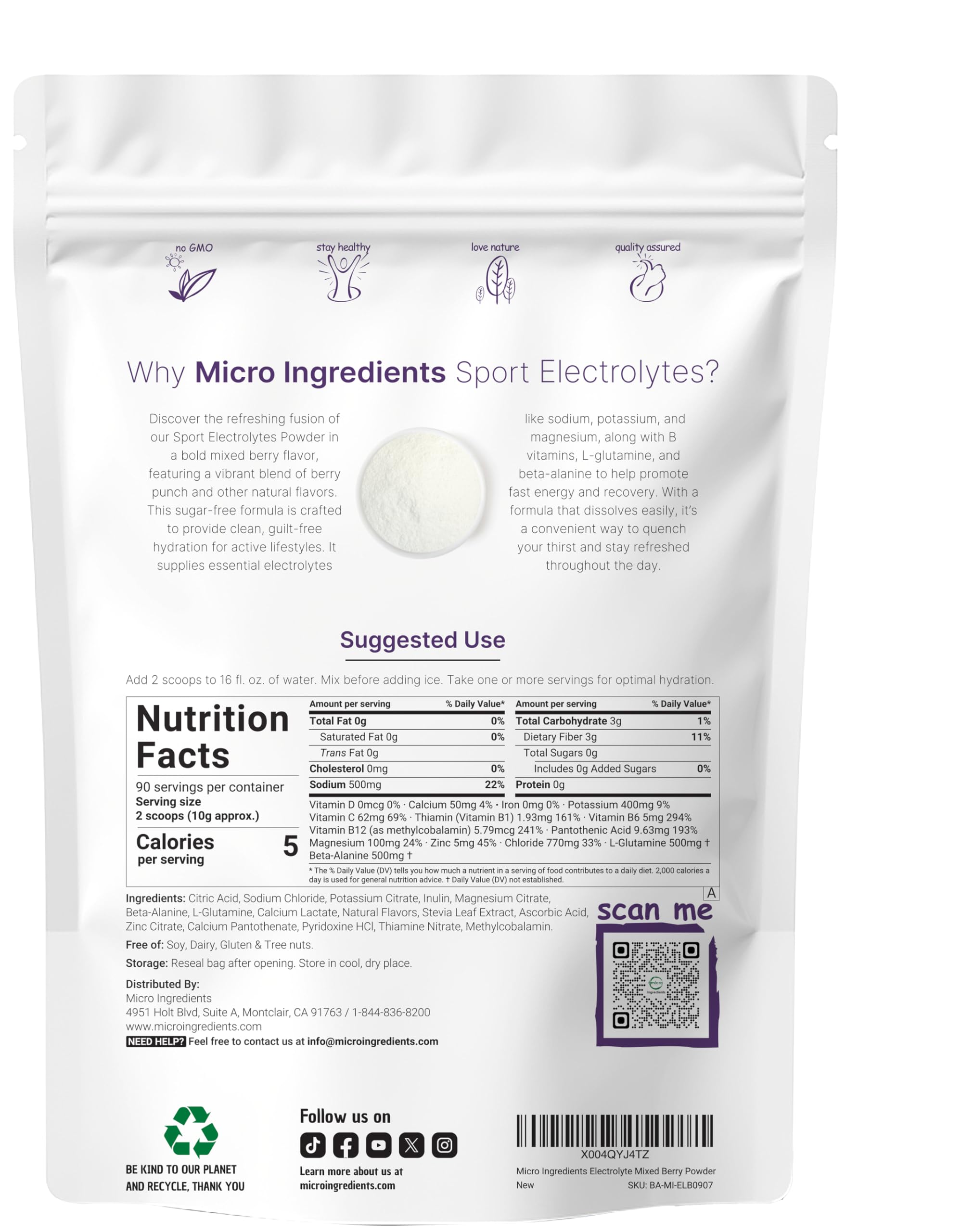 Micro Ingredients Electrolytes Powder Berry Punch scoop for quick electrolyte replenishment