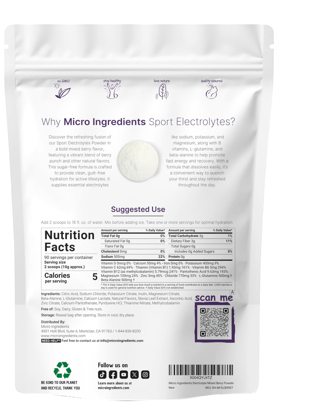 Micro Ingredients Electrolytes Powder Berry Punch scoop for quick electrolyte replenishment