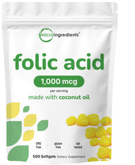 Micro Ingredients folic acid softgels bottle for easy daily prenatal support