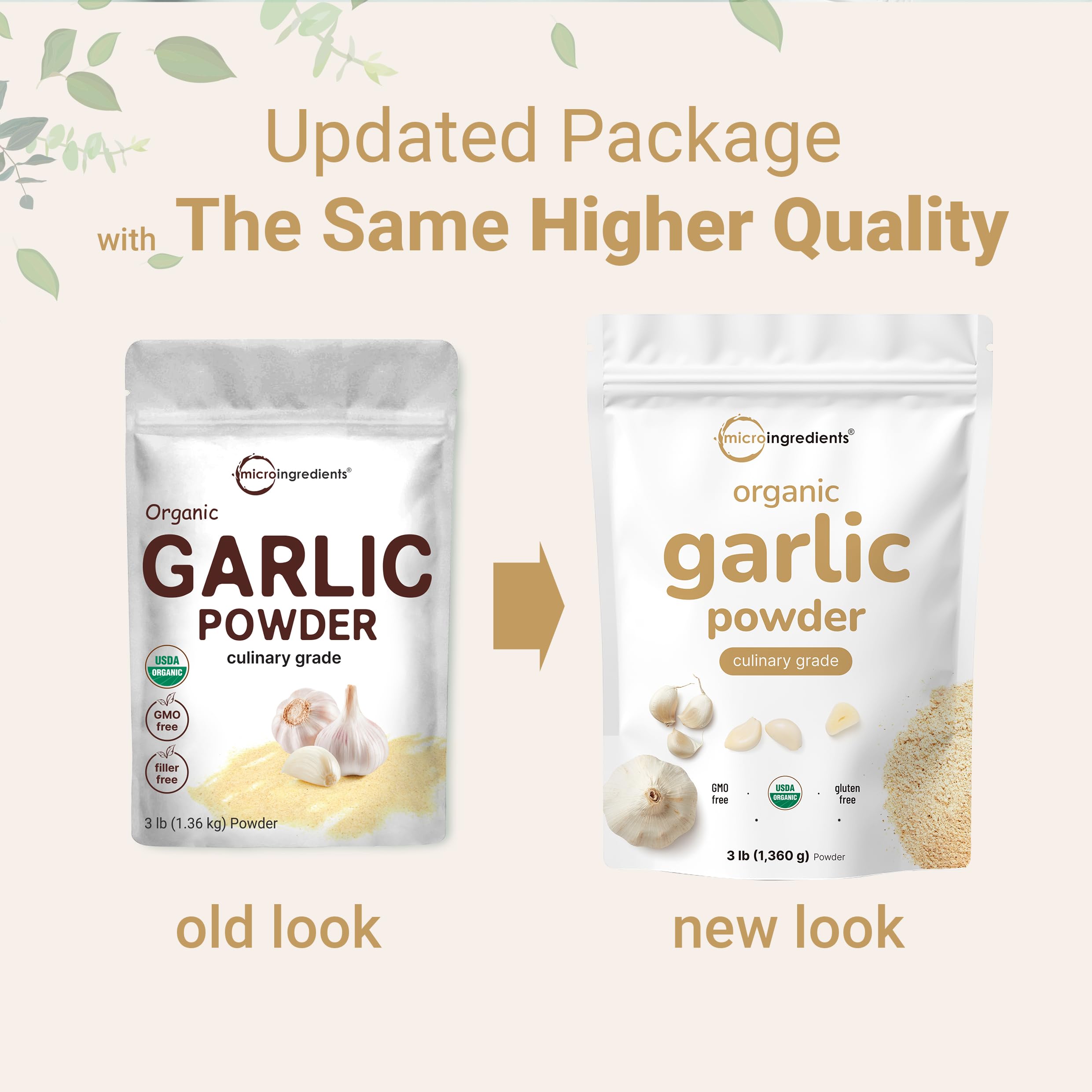 Micro Ingredients Garlic Powder ingredient label confirms non-GMO and safety.