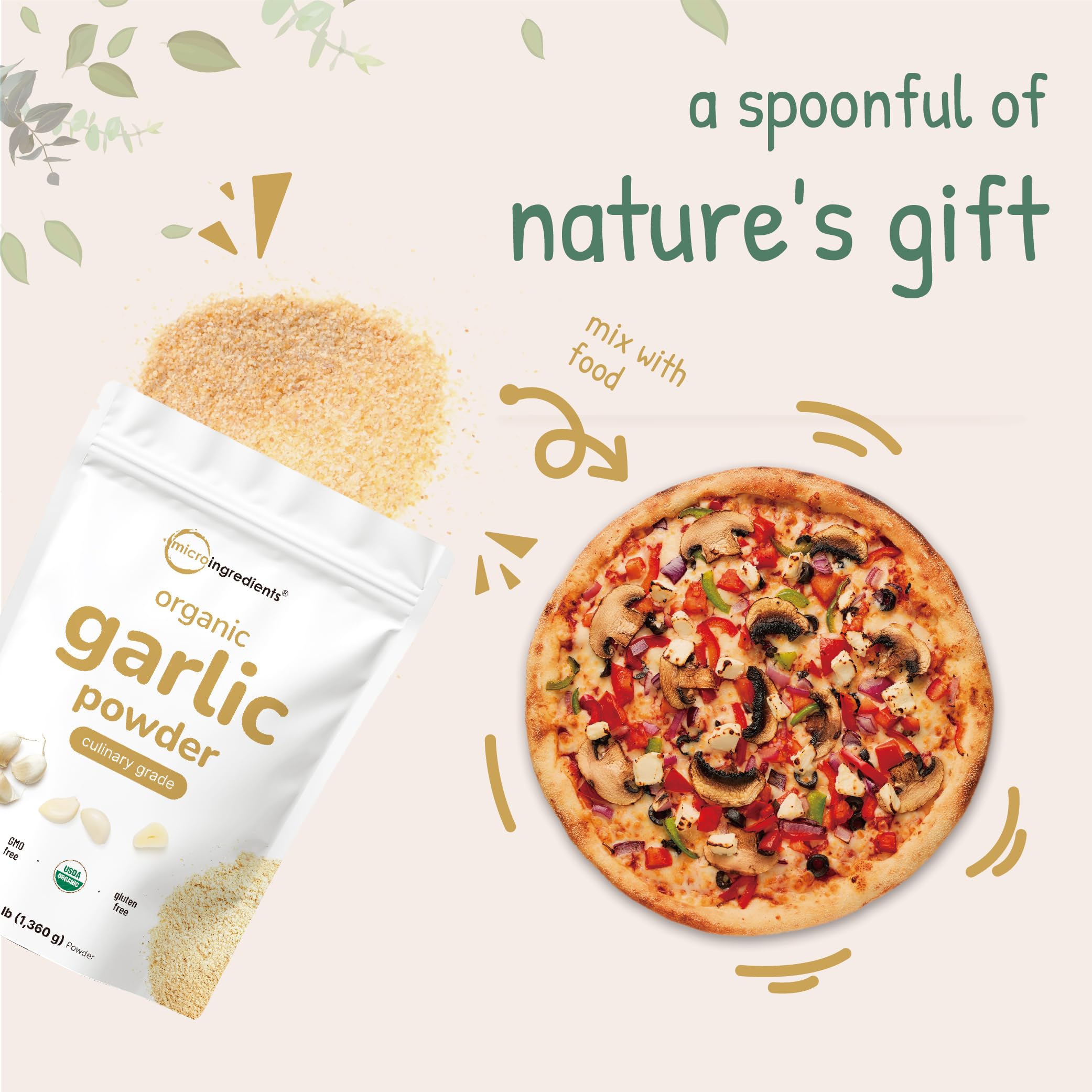 Micro Ingredients Garlic Powder spice blend setup suggests easy bulk seasoning.