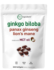 Micro Ingredients ginkgo biloba ginseng softgels bottle for daily cognitive support.