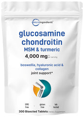 Micro Ingredients glucosamine chondroitin MSM turmeric bottle with bisected tablets for easy dosing.