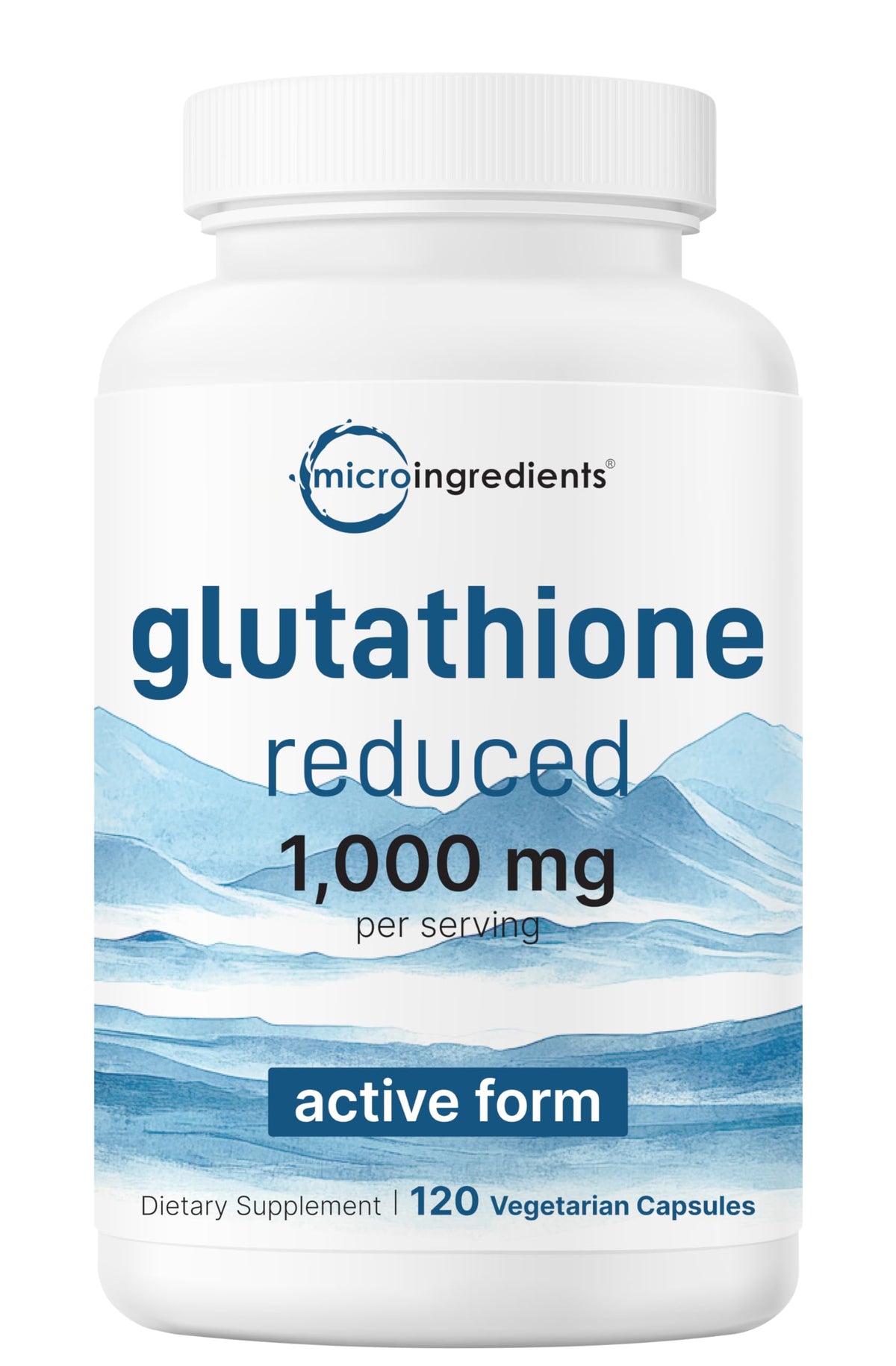 Micro Ingredients Glutathione 1000mg bottle front view highlighting potency and clean labeling.