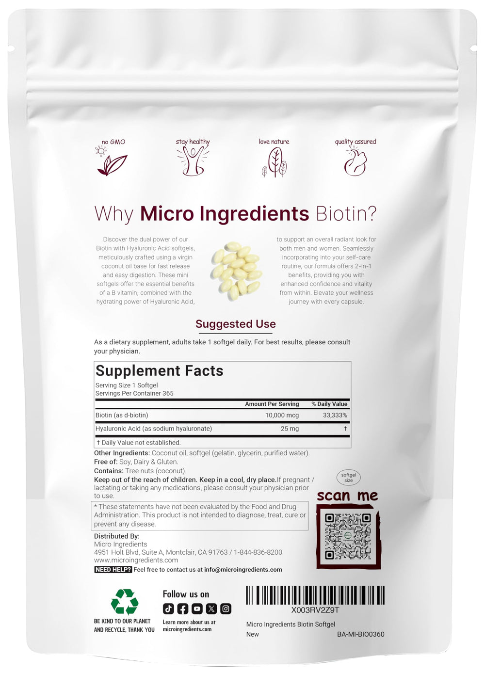Micro Ingredients hyaluronic-acid 25mg bottle showing hydration benefits