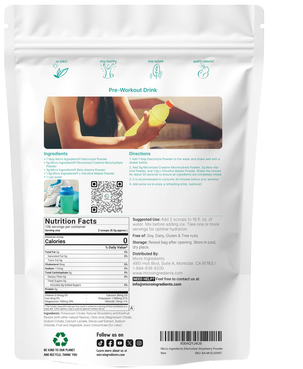 Micro Ingredients Hydration Electrolyte Powder scoop in water showing quick mineral replenishment