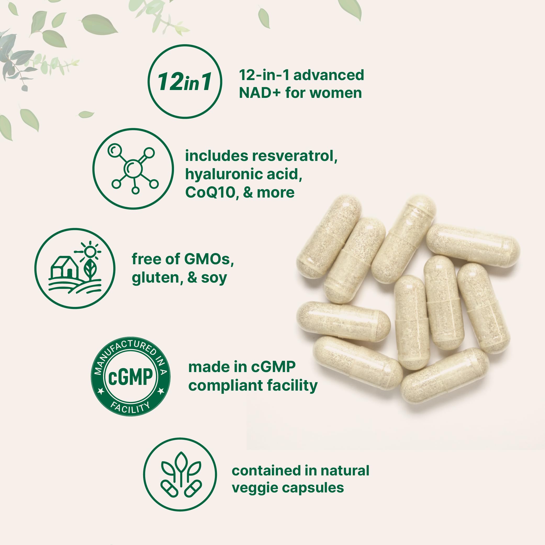 Graphic of the 12-in-1 blend including resveratrol and collagen by Micro Ingredients.