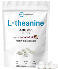 Micro Ingredients L-Theanine 400mg softgel bottle with coconut oil for calm support