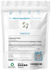 Micro Ingredients L-Theanine 400mg serving pouch demonstrates relaxed, alert focus for everyday routines