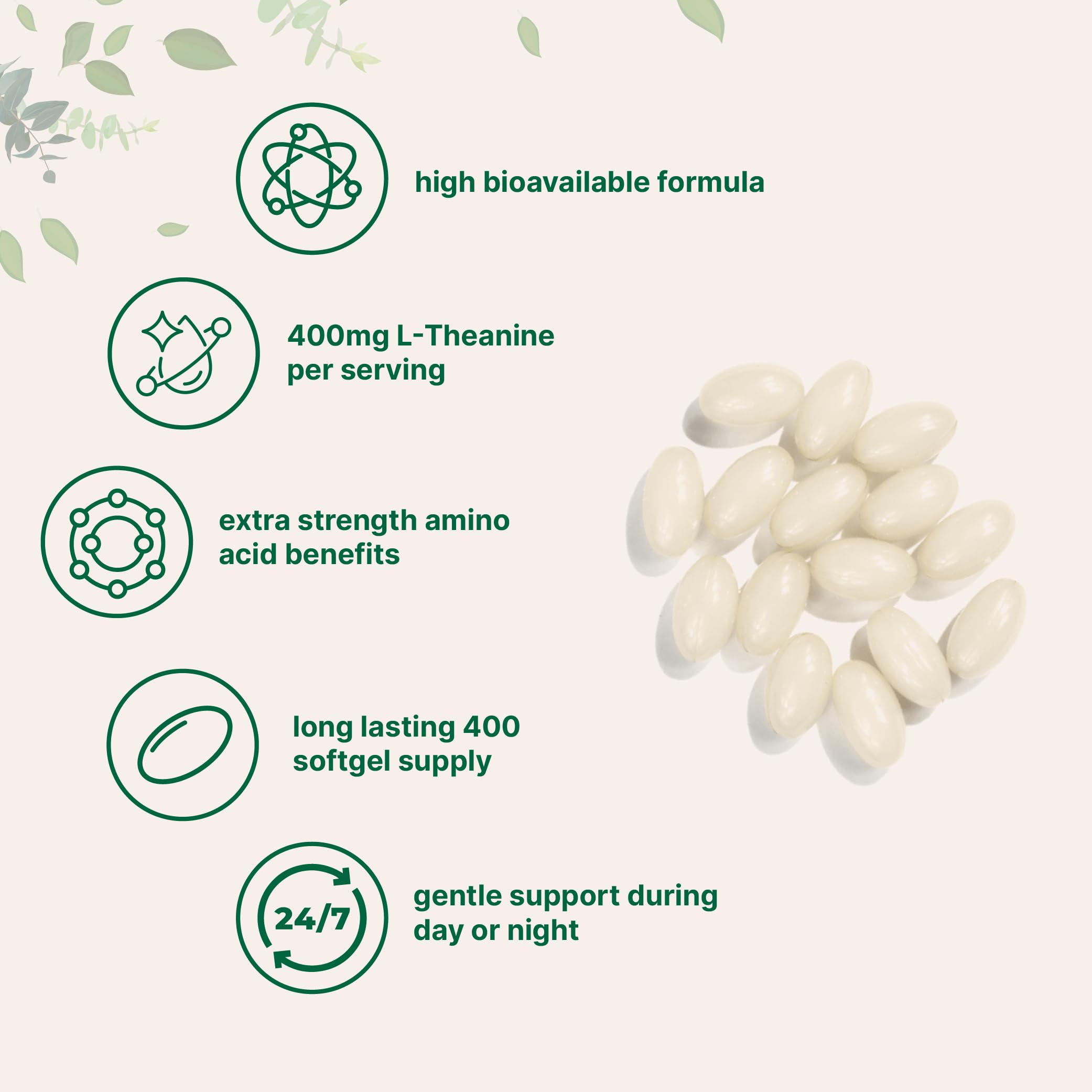 Micro Ingredients L-Theanine softgel capsule with coconut oil illustrating high absorption