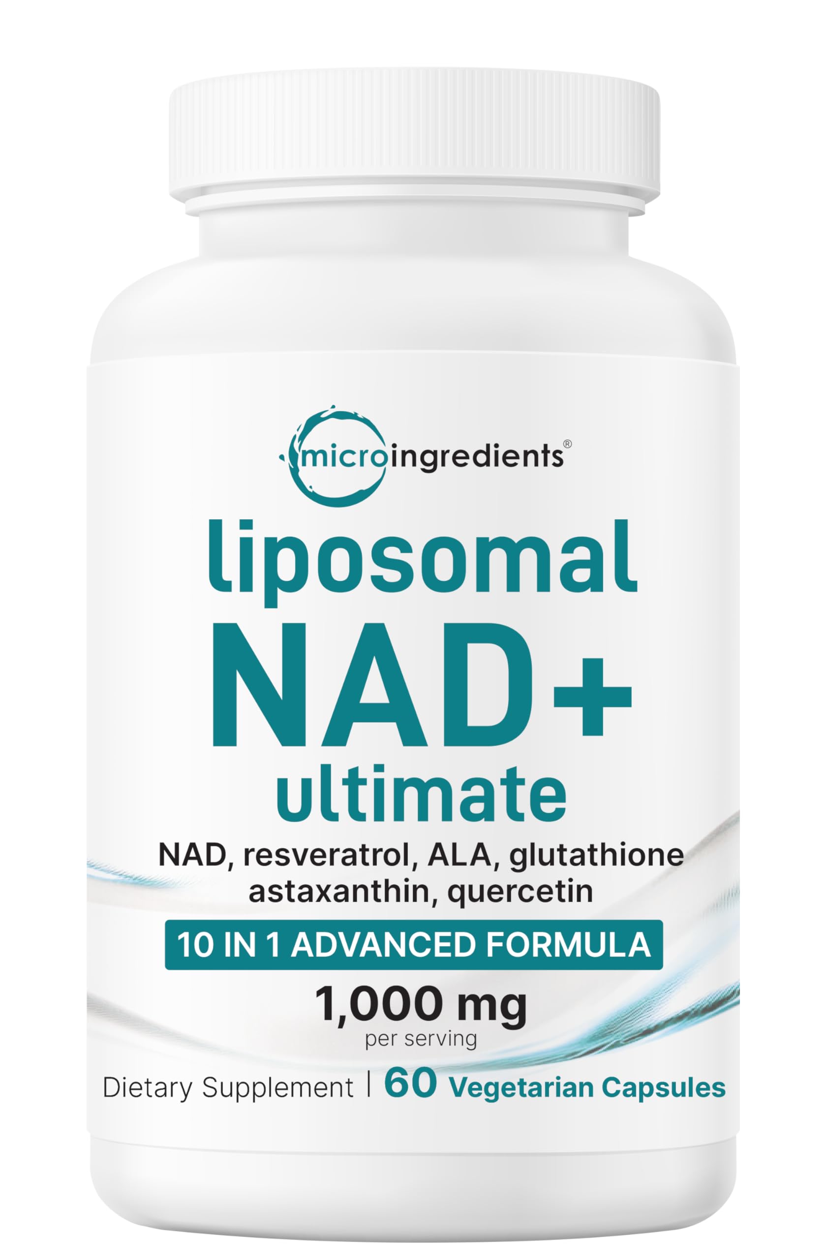 Micro Ingredients Liposomal NAD+ Ultimate Complex bottle and capsules for daily NAD+ support