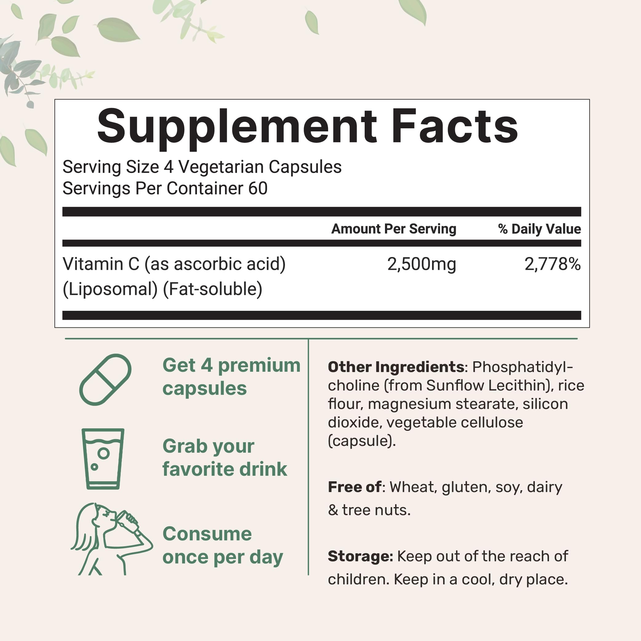 Micro Ingredients Liposomal Vitamin C capsules arranged for a 2,500 mg serving.