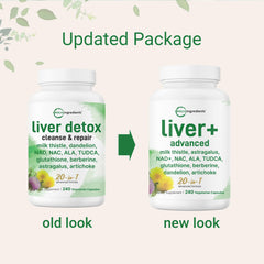 Liver Advanced+ capsules closeup illustrating vegetarian capsules for easy daily use.