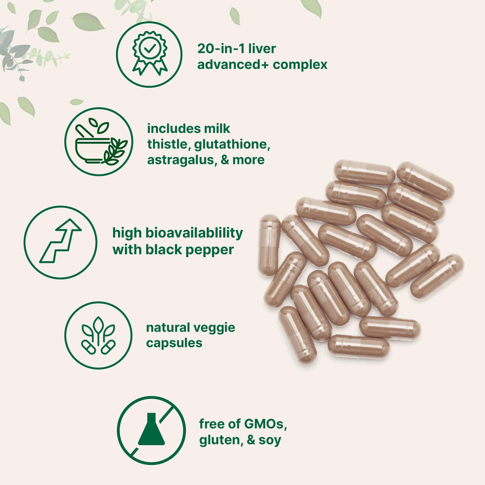 Liver Advanced+ ingredient blend image featuring milk thistle and NAC highlights.
