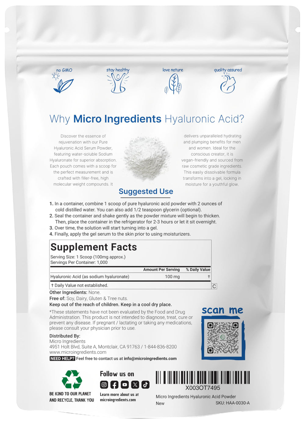 Micro Ingredients hyaluronic acid serum powder low-molecular-weight dissolves quickly in water