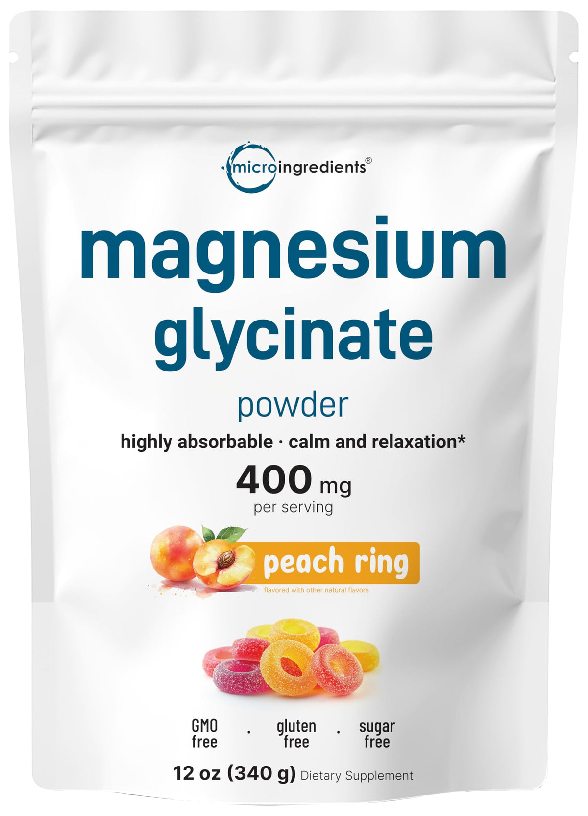 Micro Ingredients magnesium powder 12oz pouch for easy daily use and high absorption.