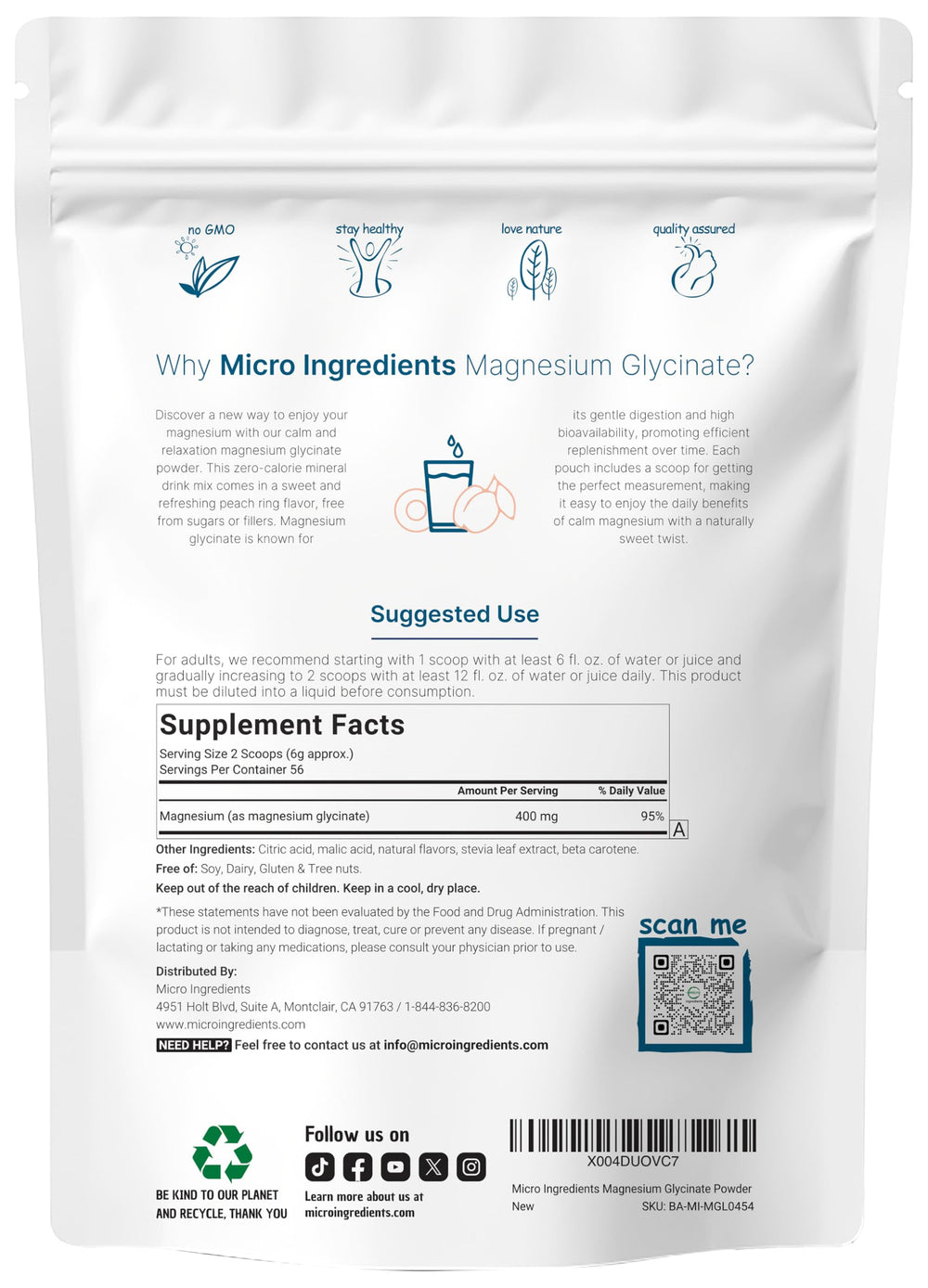 Micro Ingredients magnesium powder with scoop showing convenient measuring for daily rituals.