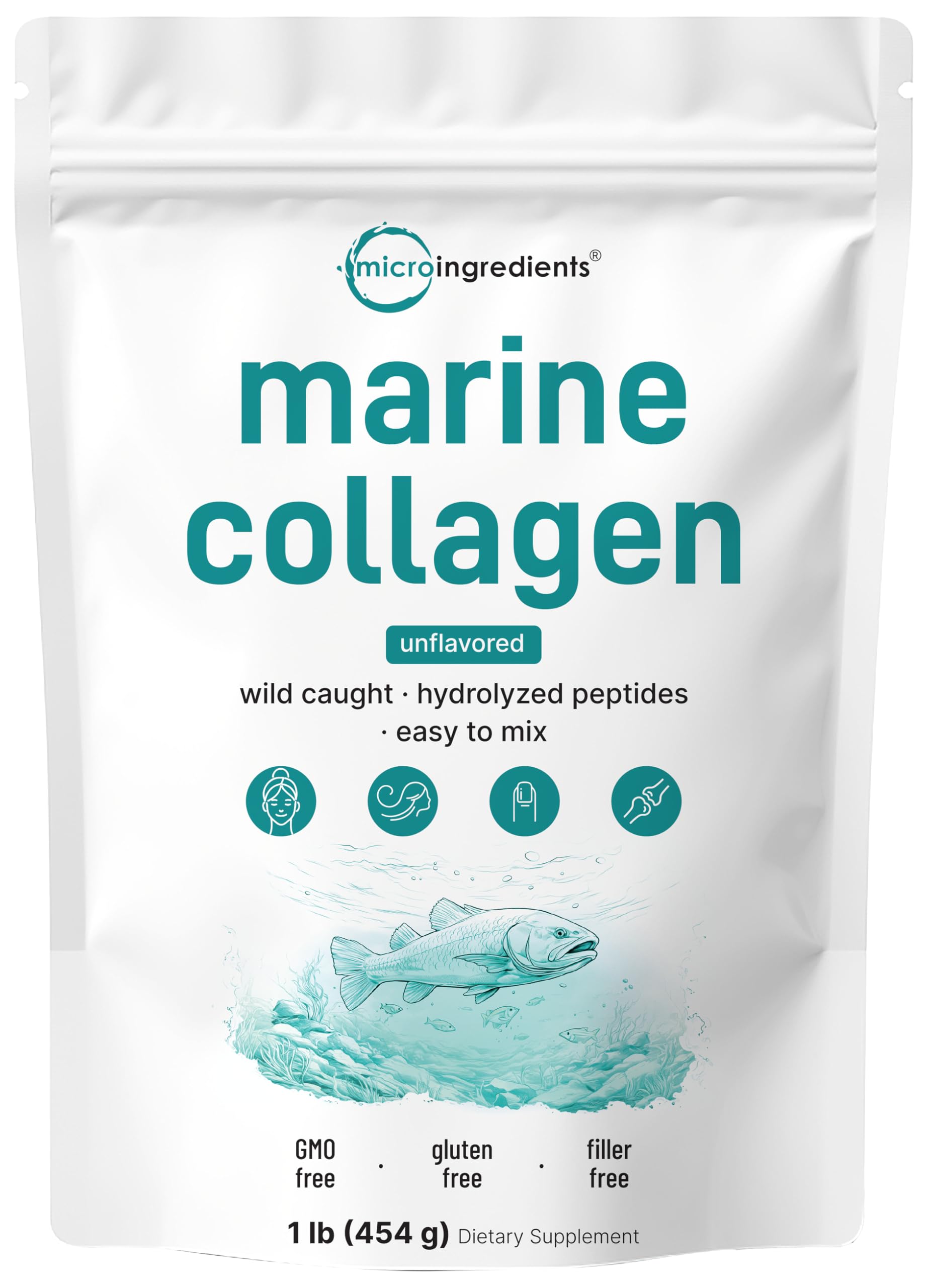 Micro Ingredients marine collagen powder in a jar, smooth powder for easy mixing