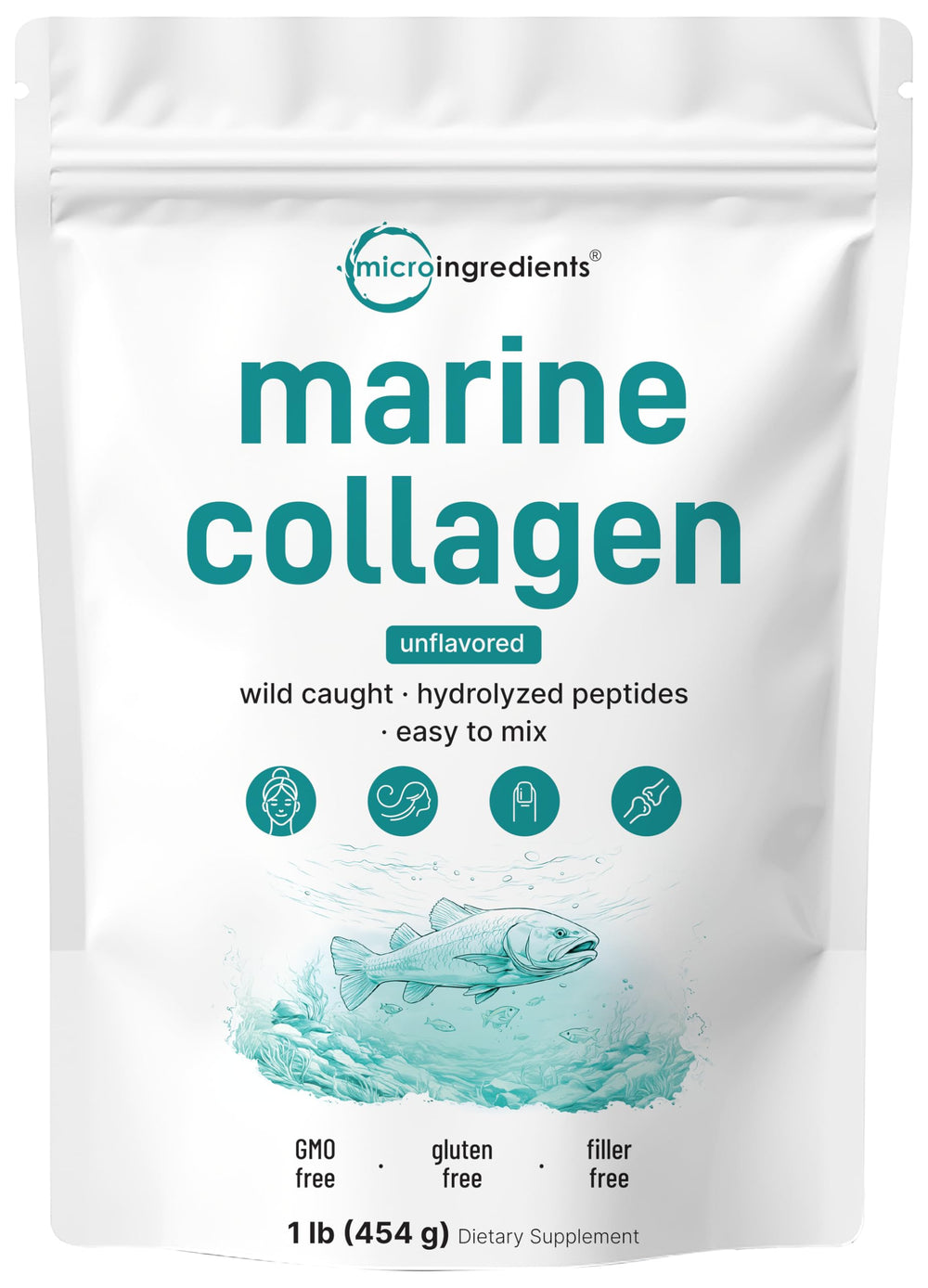 Micro Ingredients marine collagen powder in a jar, smooth powder for easy mixing