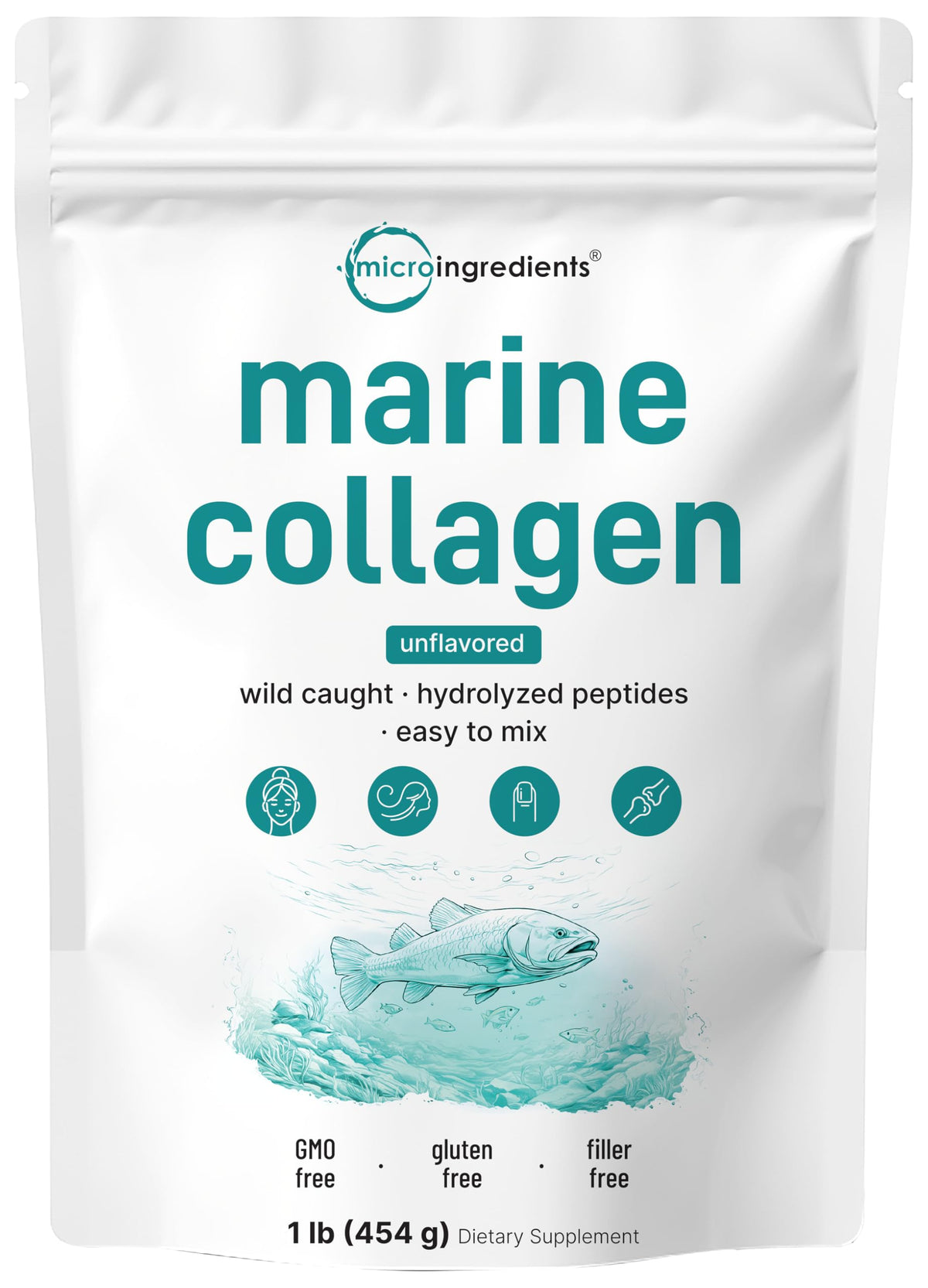 Micro Ingredients marine collagen powder in a jar, smooth powder for easy mixing