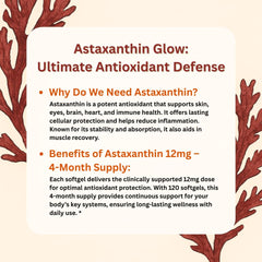 Astaxanthin softgels with MCT oil for smooth swallowing.