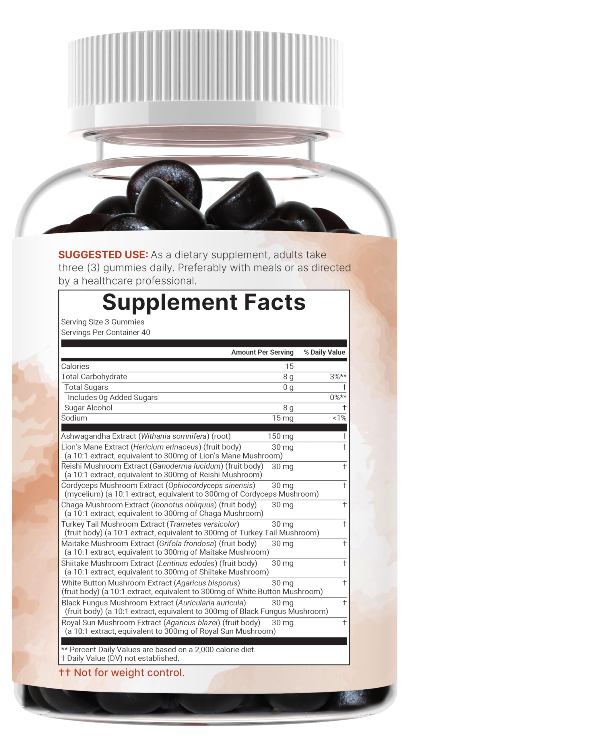 Micro Ingredients Mega Mushroom Gummies raspberry-pomegranate flavor with fresh fruit visuals
