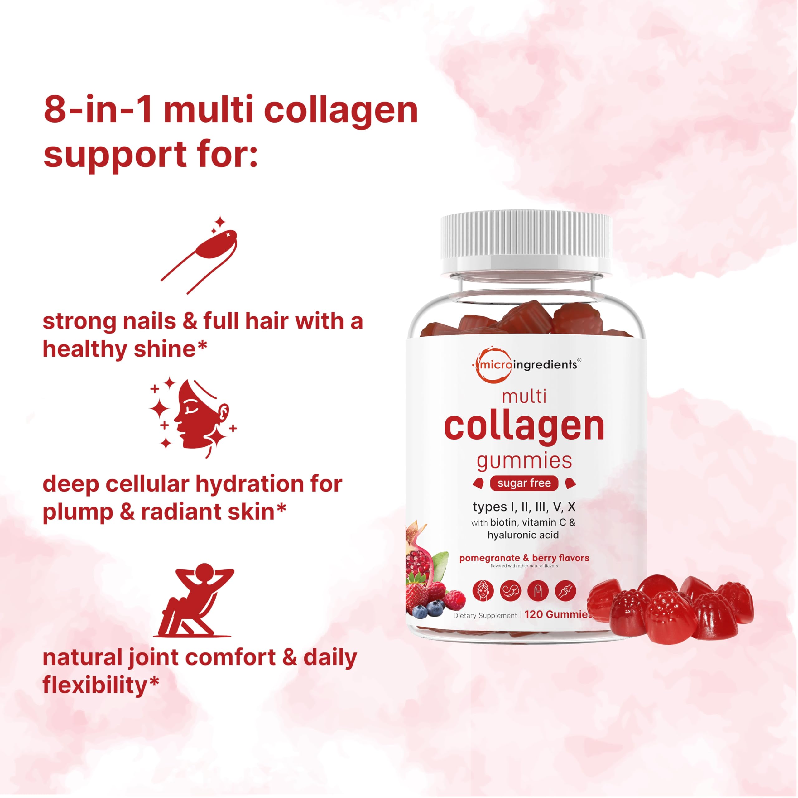 Micro Ingredients bottle packaging of the 120-count Multi Collagen Gummies.