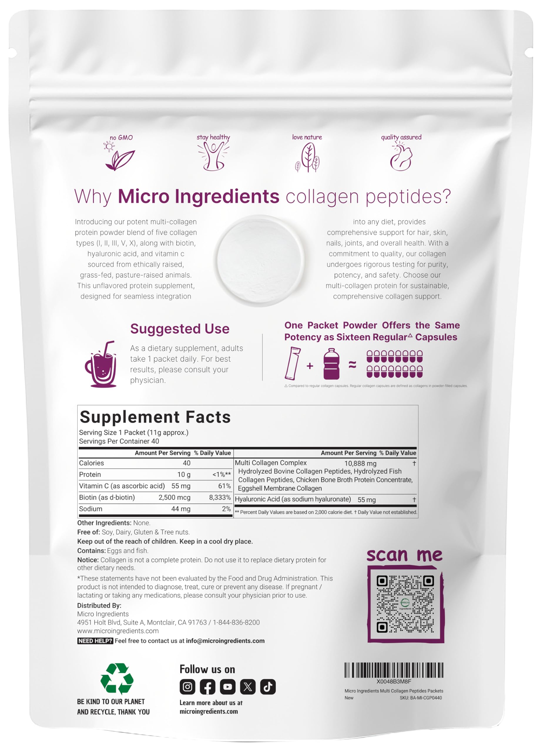 Micro Ingredients collagen packets box and contents ready to mix