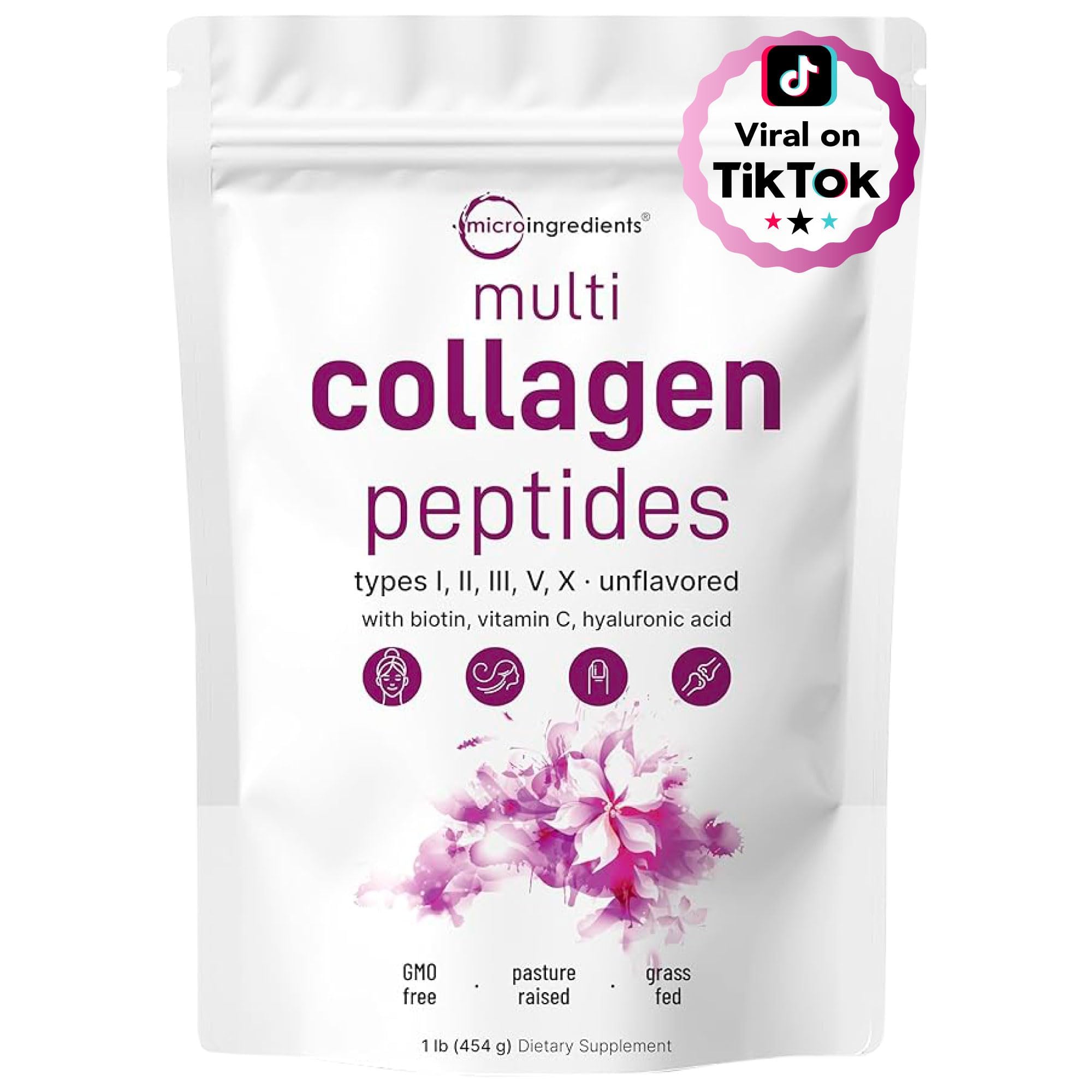 Micro Ingredients multi-collagen powder bottle ready to mix into beverages for daily wellness.