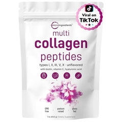 Micro Ingredients multi-collagen powder bottle ready to mix into beverages for daily wellness.