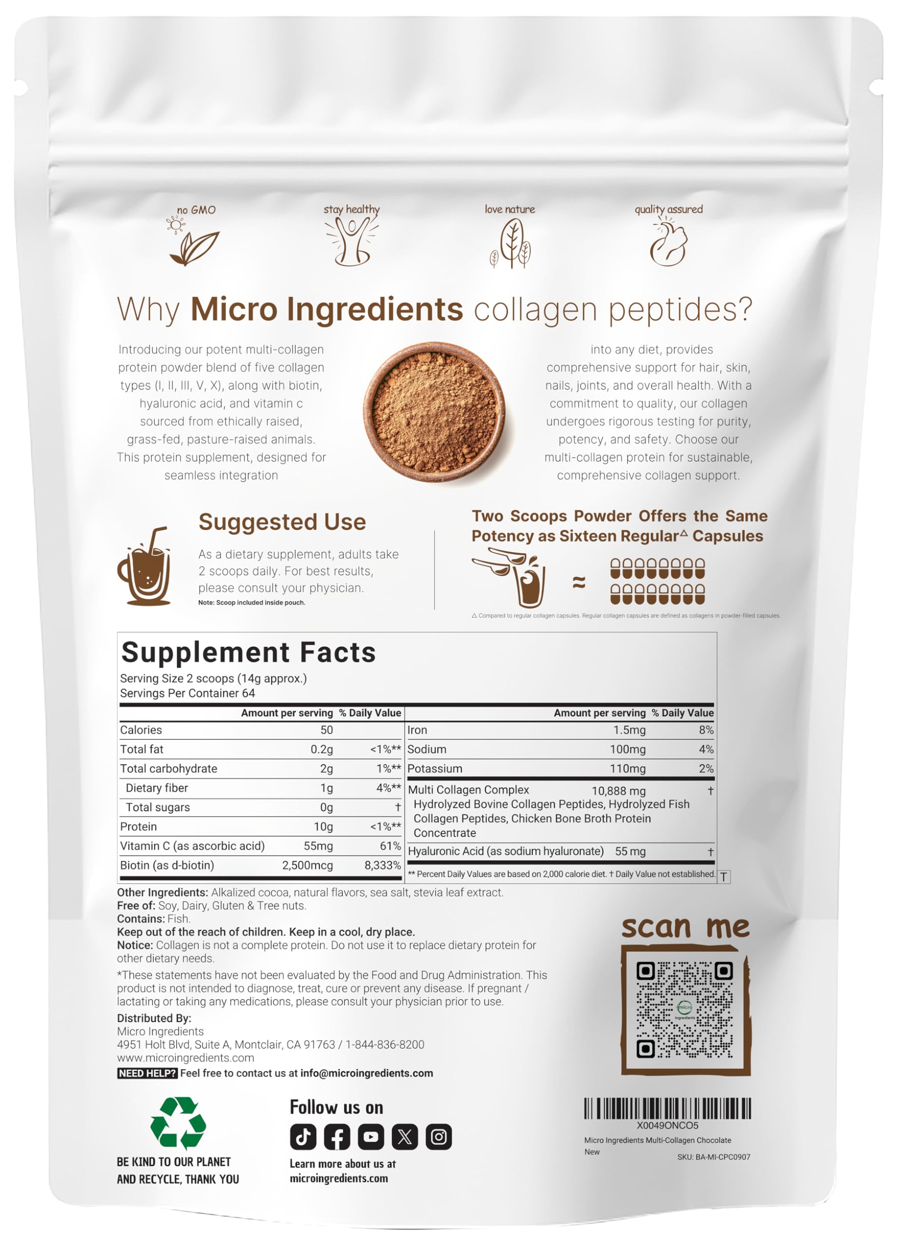 Micro Ingredients Multi Collagen Powder scoop demonstrates convenient dosing for daily beauty routines