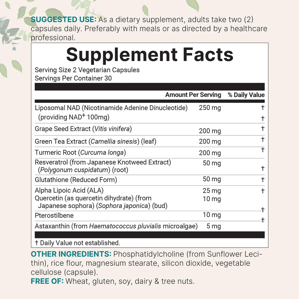 Close-up of Micro Ingredients NAD+ capsules in a 60-count vegetarian bottle