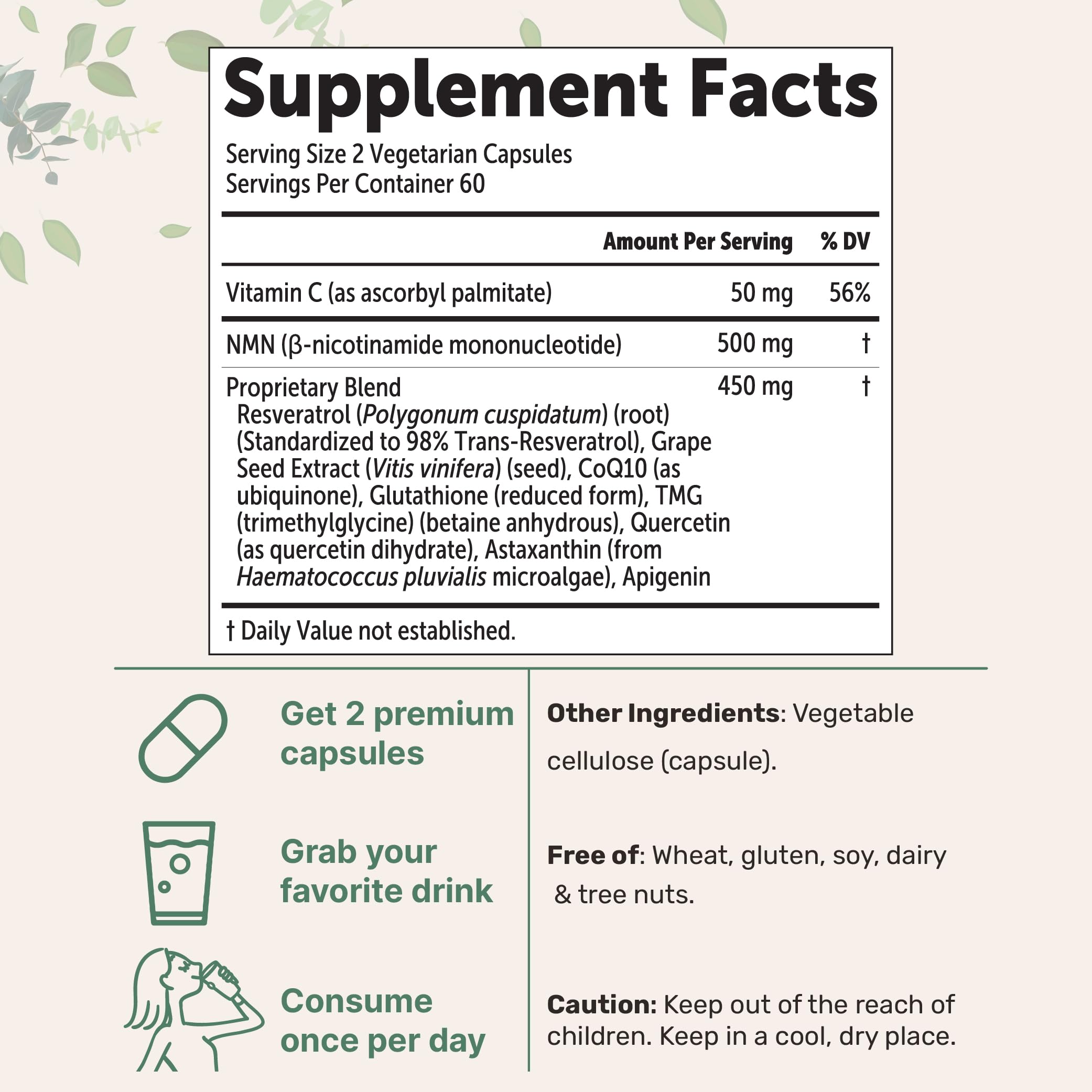Micro Ingredients NMN Complex capsules displayed, vegan and filler-free
