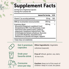 Micro Ingredients NMN Complex capsules displayed, vegan and filler-free