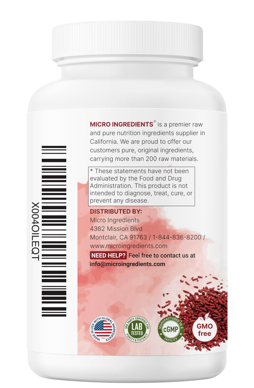 Nutrition panel highlights 1,200mg red yeast rice per serving.