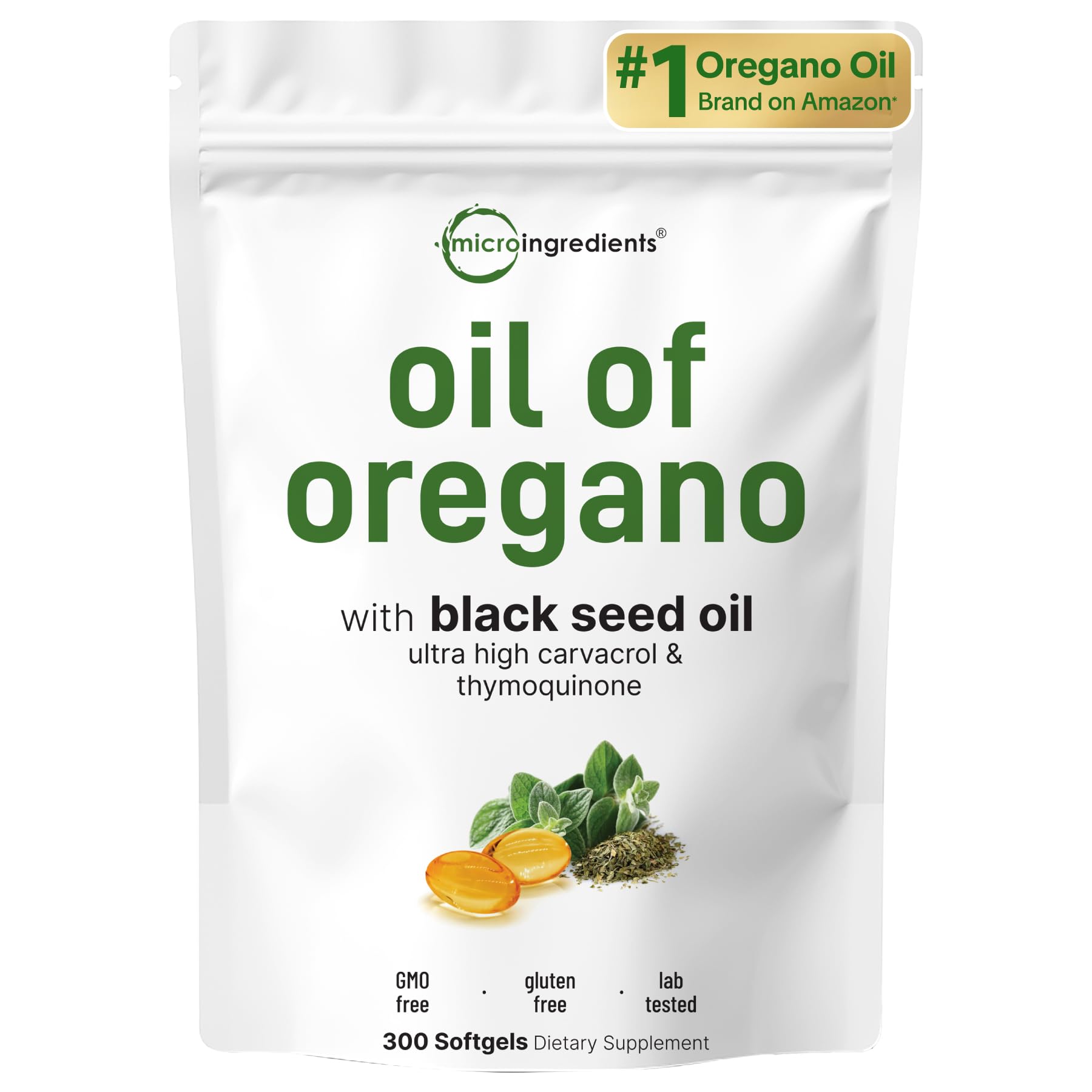 Micro Ingredients Oil of Oregano softgels bottle for convenient daily immune support.