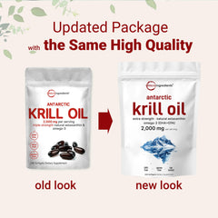 Omega-3 EPA and DHA per serving displayed on packaging for Micro Ingredients krill oil.
