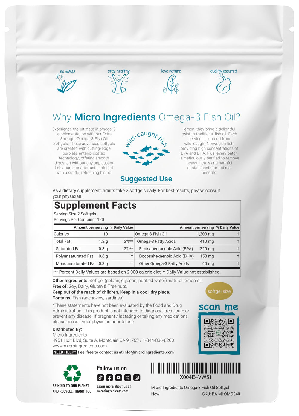 Micro Ingredients lemon-flavored omega-3 softgels ready to swallow.
