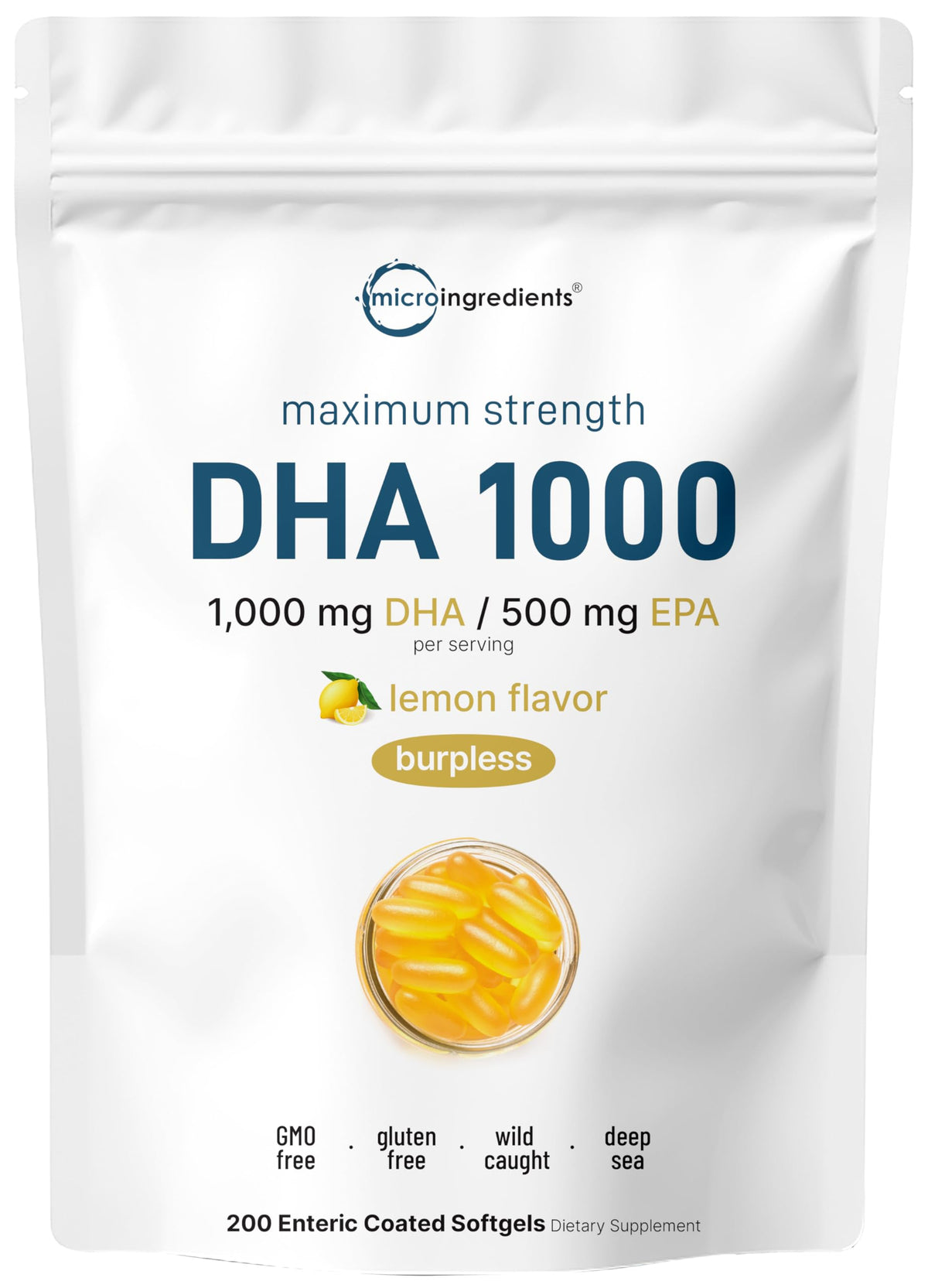 Micro Ingredients Omega-3 lemon softgels bottle — potential heart support