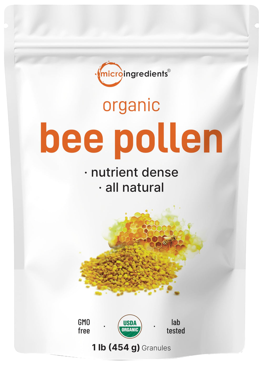 Micro Ingredients organic bee pollen granules packaging for easy weekly use in smoothies