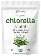 Micro Ingredients Organic Chlorella tablets bottle showing daily greens support