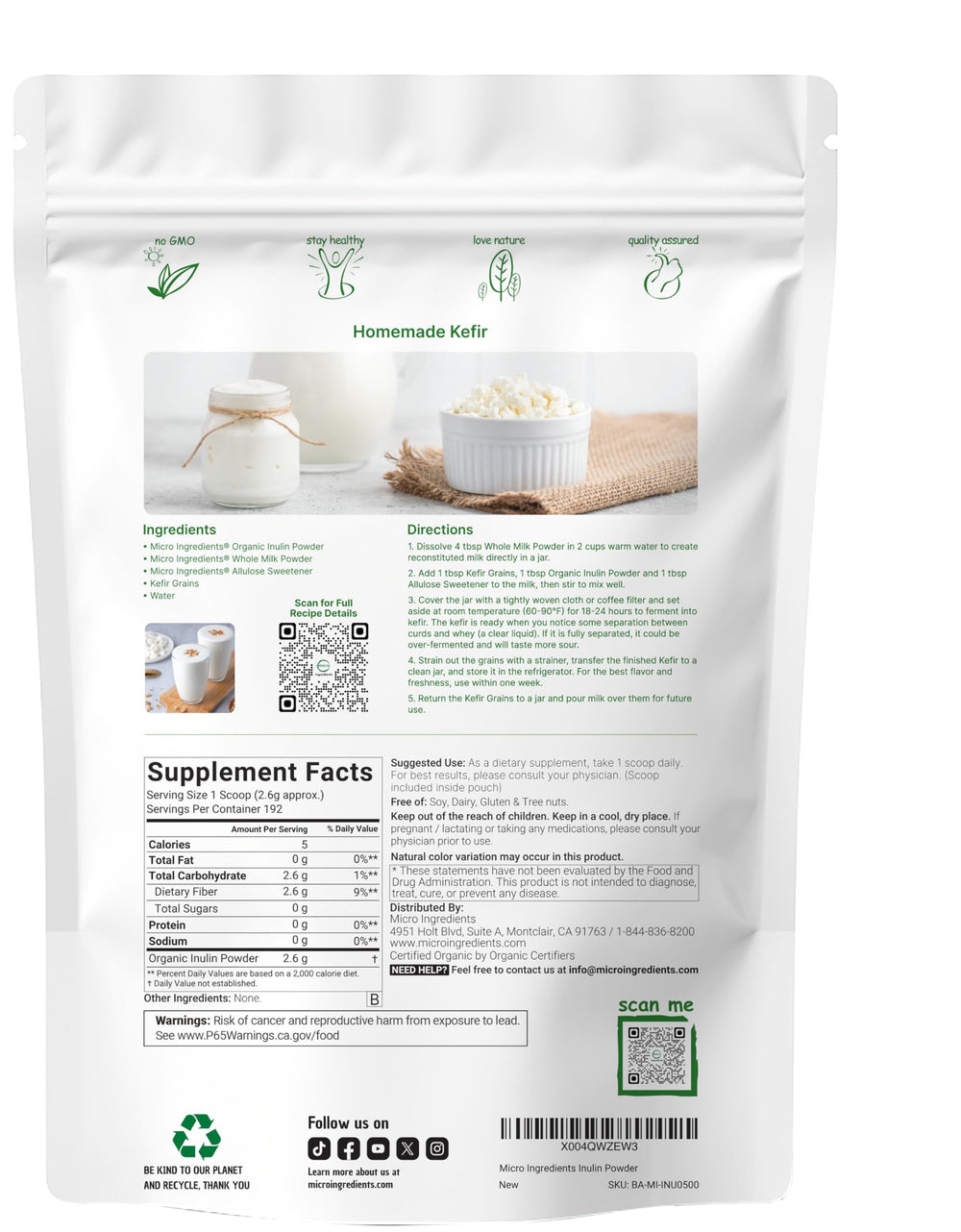 Micro Ingredients Inulin Powder scoop for precise daily fiber measurements