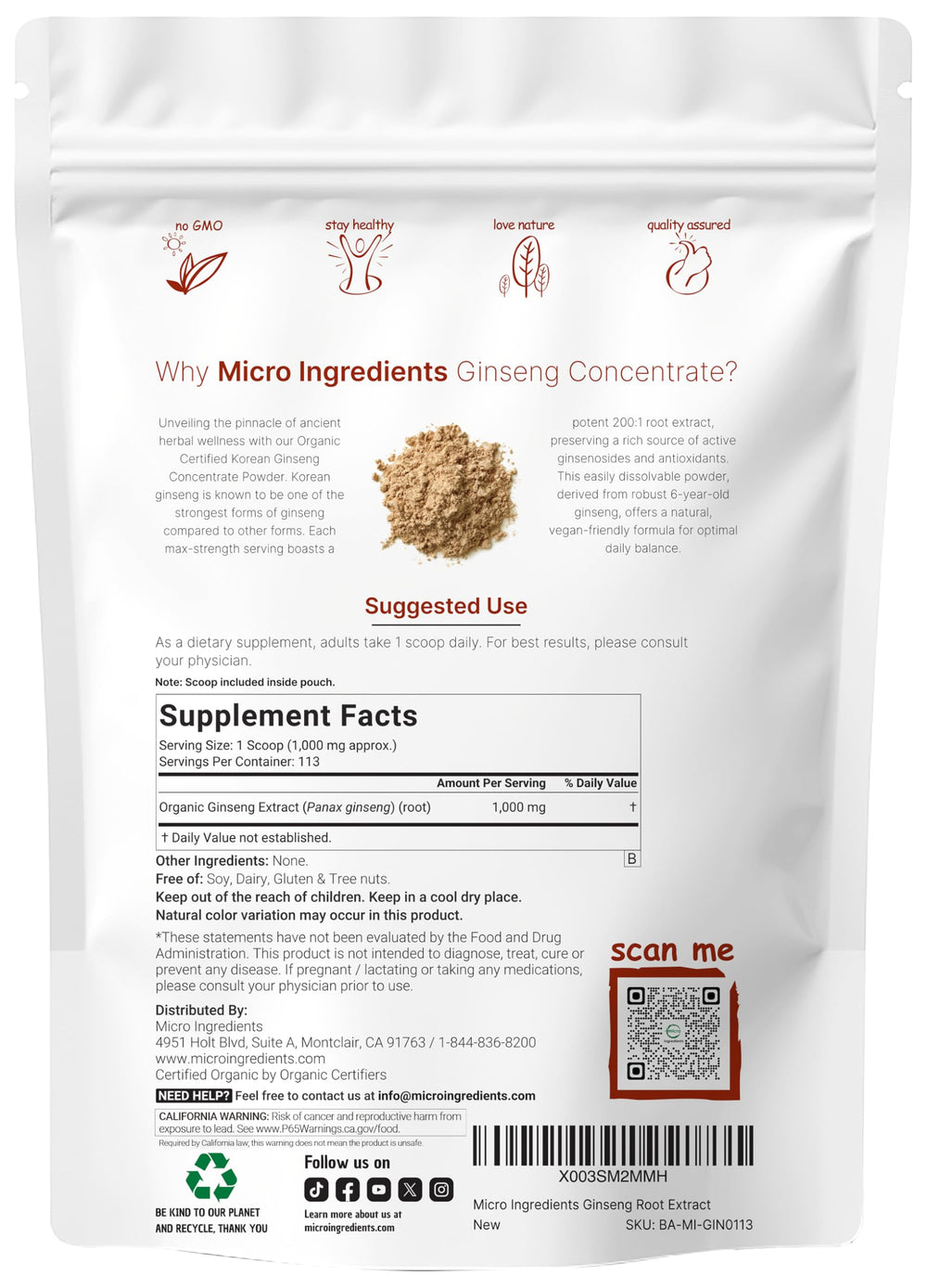 Micro Ingredients organic red ginseng extract 200:1 bottle highlights high ginsenoside content.
