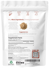 Micro Ingredients organic red ginseng extract 200:1 bottle highlights high ginsenoside content.