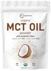 Micro Ingredients MCT Oil Powder bottle shows premium-organic formula for keto use.