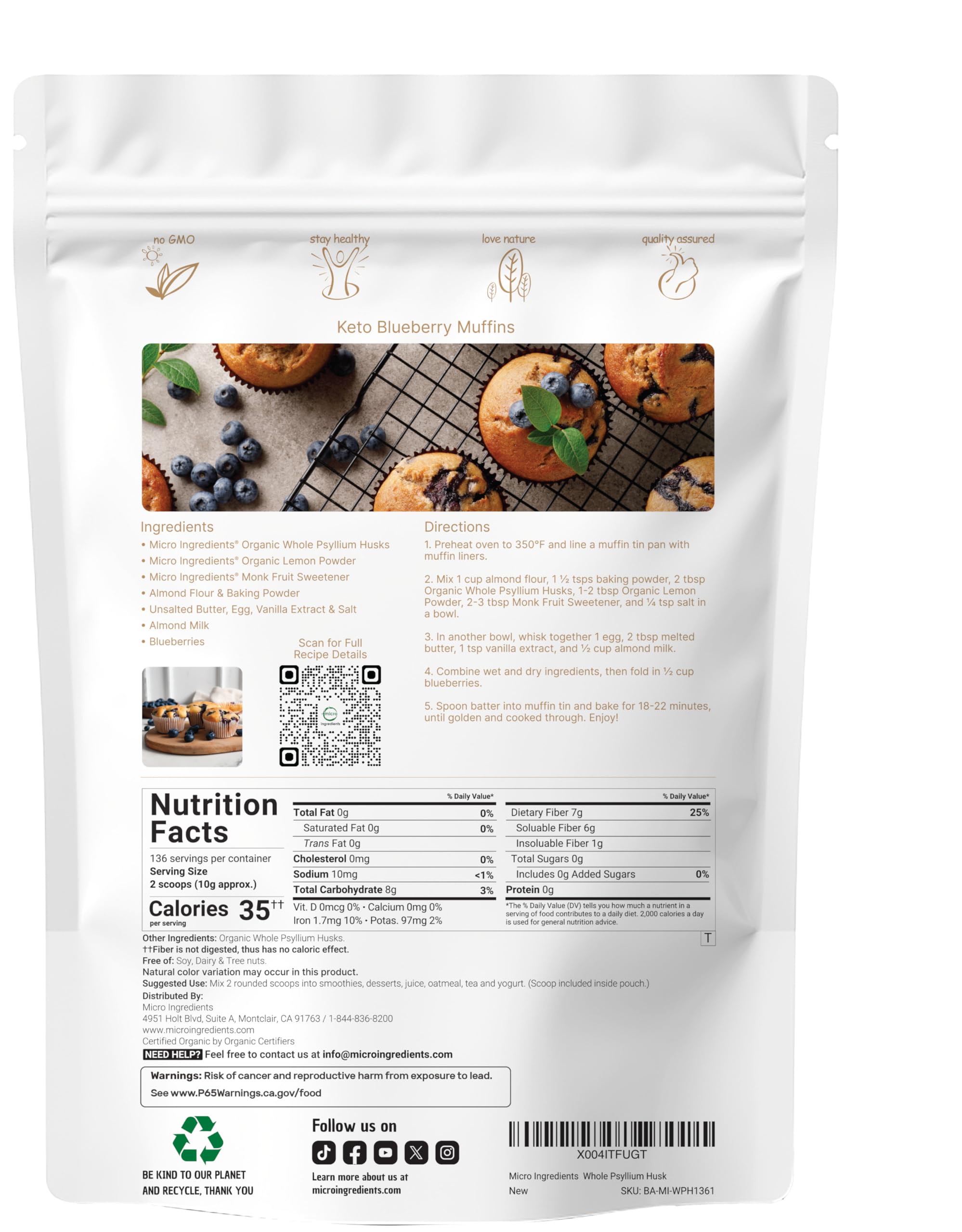 Micro Ingredients psyllium husks bulk pack emphasizes long-lasting fiber supply.